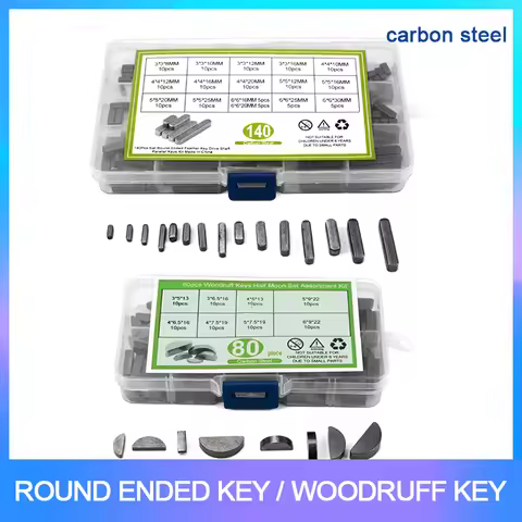 140PCS 80pcs Carbon Steel M3 M4 M5 M6 Round Ended Feather Key Drive Shaft Parallel Keys Kit 80pcs Wo
