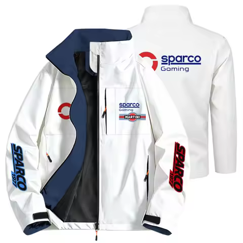 SPARCO Men's Windproof Racing Jacket - Waterproof, Multi-pocket, Stand Collar, Outdoor Leisure and S