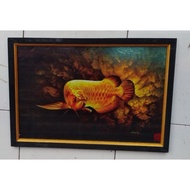 Hiasan Dinding Lukisan Cetak Ikan Arwana Golden Super Plus Bingkai