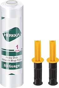 HERKKA Stretch Film, Stretch Wrap with Handles Industrial Strength, Moving Wrapping Plastic Roll, Shrink Wrap for Pallet Wrap, 15 x 1000 Feet, 1 Pack, 80 Gauge