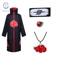 MERAH Akatsuki Itachi Robe Long black robe Akatsuki Costume Halloween cosplay costume for anime Red 