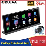 EKLEVA 11.3" Car DVR Carplay Android Auto Dashcam 4K 3840*2160 Front And 1080P Rear Camera Voice Control BT FM GPS Recorder Dual lens