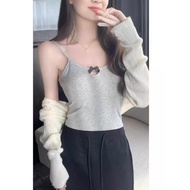[HZA] Sexy Bow Slim-Fit Sling Women's Early Pleated Skirt Sweet Hot Girl Top