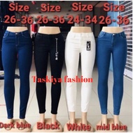 LADIS PANT DENIM SKINNY FIT LONG PANT MID WAIST MATRIAL STRICHABLE SIZE 26-40 READY STOCK