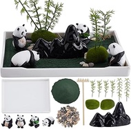 WEBEEDY Mini Zen Garden Kit DIY Panda Sand Tray Kit for Desktop Sandbox,8"x4" Crafted Meditation Rec