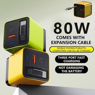 80W GaN PD Fast Charging Charger with Retractable USB Type C Cable