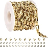 9.8 Feet Embossed Gold Box Chain for Jewelry Making Stainless Steel Chain Bulk Roll Square Paperclip