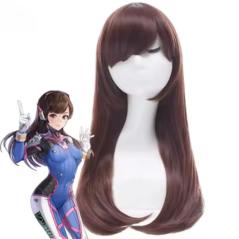Game ROLECOS OW D.VA Cosplay Wig Over Game Watch Cosplay Hana Song DVA Wig Long Brown Women Syntheti