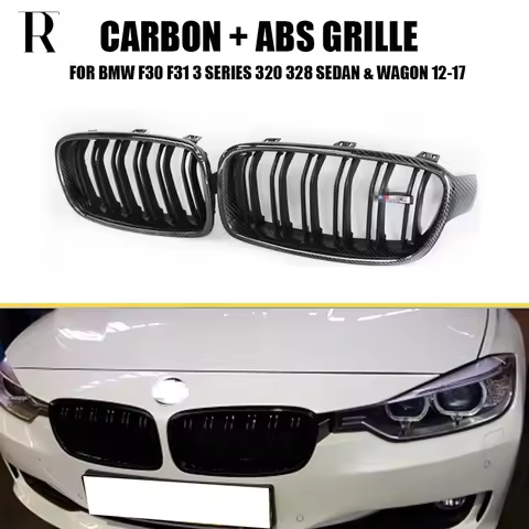 Carbon Fiber + ABS Front Bumper Kidney Mesh Grill Grille for BMW F30 F31 320i 328i 335i 328d Sedan &
