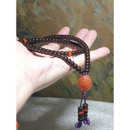 7.1mm Coconut Pedicel hand carved traditional old style beads 108 mala &amp; an aged Baoshan Nan Hong carved Tortoise Shell