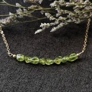 14K Gold fill Raw Peridot Bar Necklace. August Birthstone Gift.