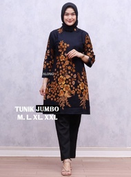 TUNIK BATIK MODERN UKURAN JUMBO WANITA LD 130 MODEL TERBARU KOMBINASI KANCING DEPAN PAKAIAN KANTOR C