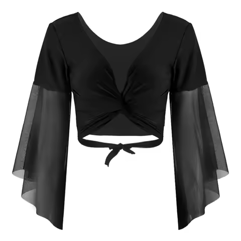 Women's Bolero Belly Dance Costume Long Sleeve Solid Color Cardigan Tops Shoulder Short Shirts Crop 