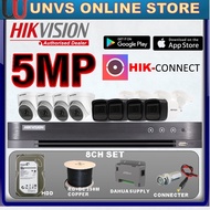 HIKVISION 5MP Full Set HIK 8-CHANNEL  CCTV 8CH DVR(UP TO 5MP)+Camera + Hard Disk + Power dahua + 250