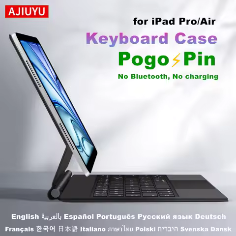 AJIUYU Smart Pogo Pin Magic Keyboard For iPad Air 11 inch M3 M2 Pro 13 M4 12.9 6th 5th 4th 10.9 7th 