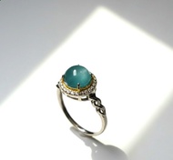 冰種天空藍翡翠蛋面戒指 925純銀 | 天然翡翠A貨 | 送禮