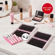 Waterproof DIY Eyelash Kit 60D+80D - False Lashes with Glue, Remover, Tweezers, Brush