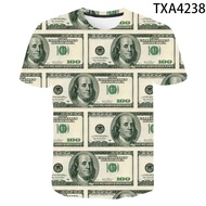 Summer USD U.S. Dollar Dollar Bills Money 3D Printed T Shirts Casual Boy Girl Kids Fashion Streetwea
