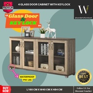 4 Glass Door Cabinet Display Cabinet with Keylock Almari Buku Kabinet 4 Pintu Kaca Pintu Brown Color 5ft Storage Cabinet