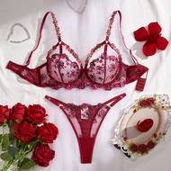 Bikini Underwear Set Steel Ring Push-Up Breathable Thin Bra Three-Point Gauze Set