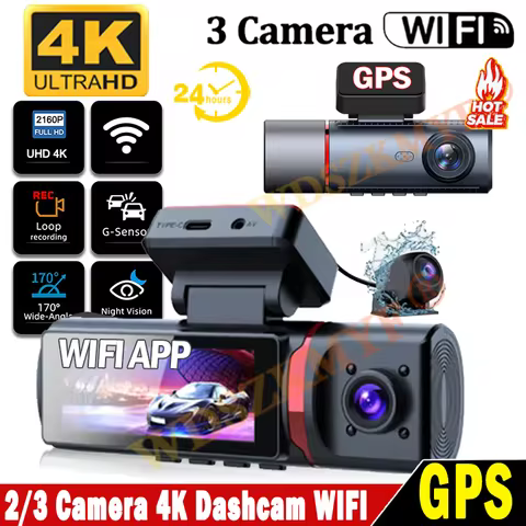 4K Car Dvr 2/3Channels Video Recorder Wifi Front inside Rear View Camera DashCam for Cars Camera 24H