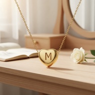 Minimalist Stainless Steel Love Heart Initial Pendant Necklace for Women, Collarbone Length Kalung R