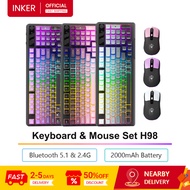 INKER Keyboard & Mouse Set H98 Bluetooth 5.1&2.4G 2000mAh Battery 30dB Quiet Keys Wireless Keyboard