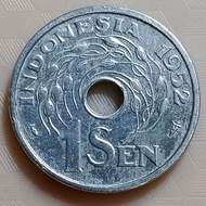 koleksi koin kuno Indonesia Jadul 1 sen Aluminium Kecil Bolong Tahun 1952
