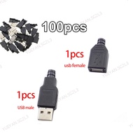 100pcs DIY USB Connectors Type A Male Female USB 4 Pin Plug Socket Type-A DIY Kits Black Plastic Cover  SG2L3