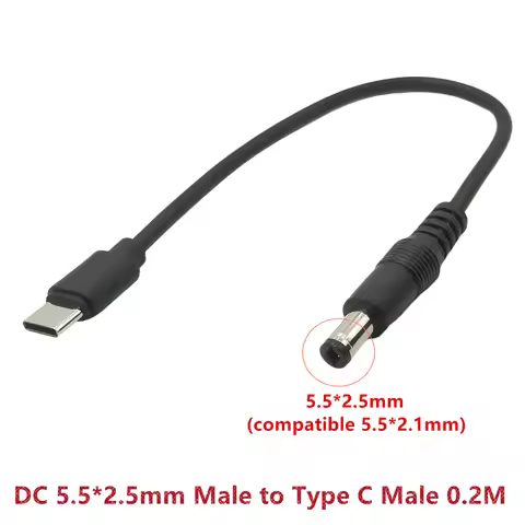 22AWG Type C Power Adapter Type C USB Male to DC 5.5x2.1mm Female Connector Charge Barrel Jack Power
