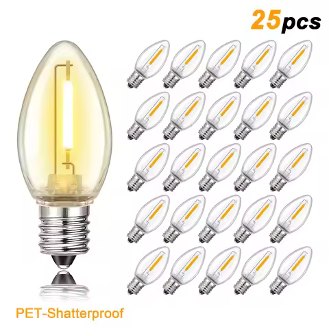 25PCS C7 1W Shatterproof Plastic Led Light Bulbs E12 Equal to 7W Incandescent Decor Bulb For Outdoor
