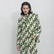 INF 烏鴉千鳥印花西裝外套 / 橄欖綠