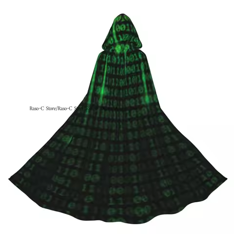 Unisex Adult Green Matrix Binary Code Background Cloak with Hood Long Witch Costume Cosplay