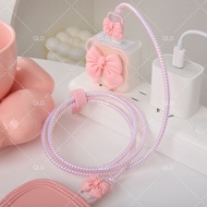 5IN1 Pink Bow Charger Protector Set For Android Type C  with Laser Cable Protector Cable Winder For 