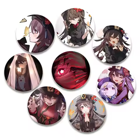Anime Game Genshin Impact Badge Hu Tao Round Handmade Brooch Clothing Souvenir Soft Button Decorativ
