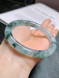 冰種 天然翡翠 緬甸 A玉 玉鐲 • 冰種墨花翡翠圓鐲