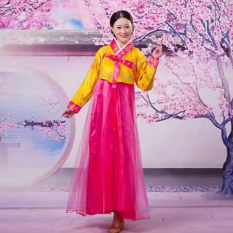 Dae Jang Geum Traditional Korean Clothing Embroidery Ethnic Style Korean Hanbok Dress Retro Multicol
