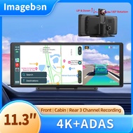 Imagebon 11.3" H60 Pro Dashcam 4K ADAS Wireless CarPlay & Android Auto 3 Channel Recording Night Vis
