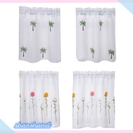 Shanshan 1/2 Panels Embroidered Coffee Short Curtain Rod Pocket Modern Window Curtain For Cabinet Door Bedroom Home