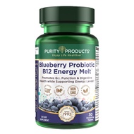 Purity Products Blueberry Probiotic B12 Energy Melt 30 Tablets ProDura Clinical Probiotic - Organic Blueberries, Methylcobalamin B-12