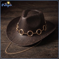 Kesoto Distressed Faux Leather Cowboy Hat Wide Brim Leather Cowboy Hat Pinched Crown Vintage for Con