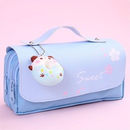 Cute Cat Decompression Pencil Case Big Pencil Box Portable Girls Pen Bag Double Layer School Pouch K