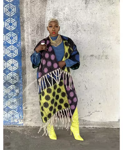 New Winter Women Fuzzy Long Cardigans Fashion Circle Printed Loose Tassels Thick Duster Coat African