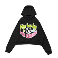 Bedda Hoodie Unfinished My Body My Choice Crop Fleece Tebal