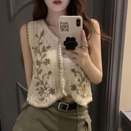 GlamourGetaway Summer Women Vintage Hollow Knitted Embroidered Ethnic Style Loose Vest Jacket