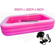 Peetee toys สระน้ำเป่าลม ทรงสี่เหลี่ยม ลายพื้นสีชมพู ขนาด 305 x 183 x 56 ซม. แถมเป่าลมไฟฟ้า 1 ตัว