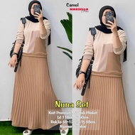 NUNA SET MARSELLA / SETELAN WANITA ATASAN MIX ROK BAHAN KNITT MIX PLISKET PREMIUM HQ