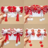 Children's New Year Hair Accessories Cute Baby Chinese Style Red Bow Hair Accessories 2Pieces Hair Clips Girls Hanfu Headwear