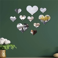 Set 10pcs Love Hearts Arcylic 3D Mirror Sticker Self Adhesive/Cermin Sticker Hiasan Dinding