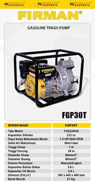 Pompa Air Lumpur Waterpump 3" FGP30T FIRMAN 4 Tak / Water Pump 3 Inch Pompa Air Kotor Irigrasi Sawa